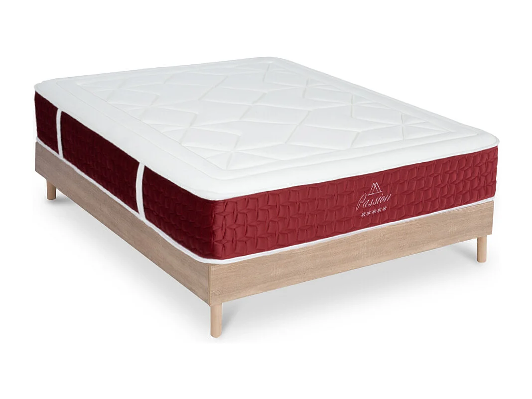 Ensemble Matelas Passion Ressorts ensachés Accueil mémoire et sommier kit bois - 140 x 190 cm