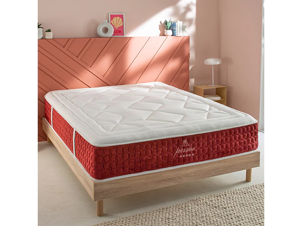 Ensemble Passion 140x190 cm + sommier bois - Ressorts + mémoire - Ép. 32 cm