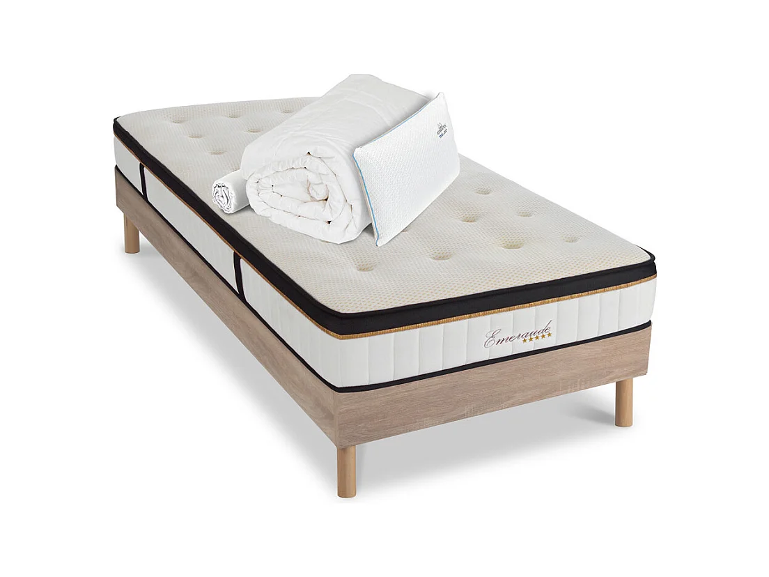 Matelas Emeraude Mousse Haute densité Accueil Mémoire de forme+ sommier + accessoires - 90 x190 cm