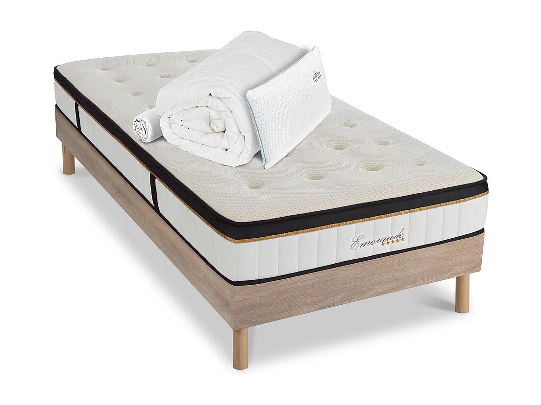 Matelas Emeraude Mousse Haute densité Accueil Mémoire de forme+ sommier + accessoires - 90 x190 cm