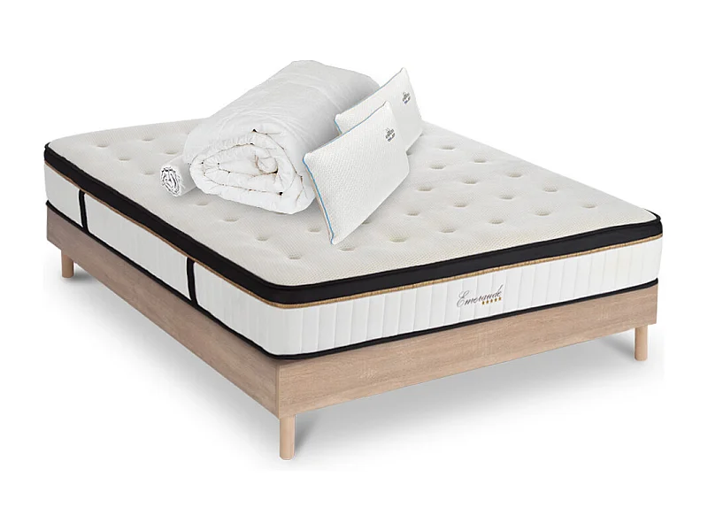 Matelas Emeraude Mousse Haute densité Accueil Mémoire de forme+ sommier + accessoires - 90 x190 cm