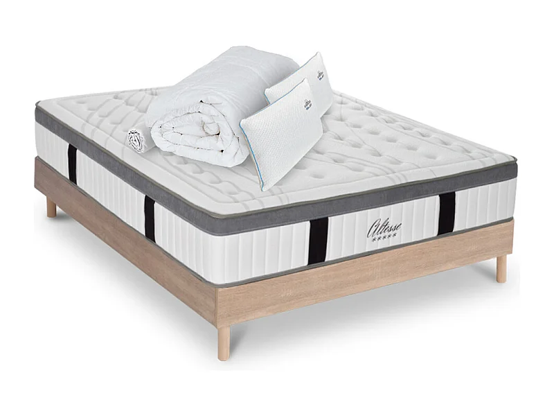 Matelas Altesse Mousse  Accueil Mémoire de forme+ sommier bois + accessoires - 160 x 200 cm