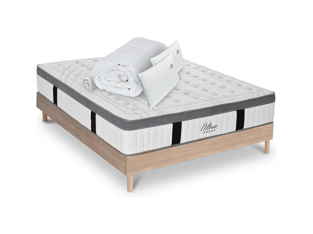 Matelas Altesse Mousse  Accueil Mémoire de forme+ sommier bois + accessoires - 160 x 200 cm