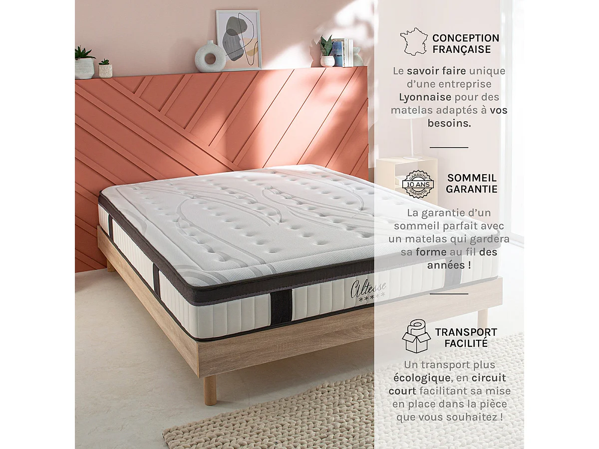 Ensemble Altesse 160x200 cm + sommier bois + accessoires - Mousse HD mémoire - Ép. 26 cm