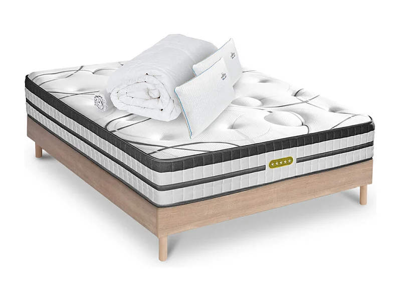 Ensemble Matelas Concorde Ressorts ensachés Accueil mémoire + sommier + accessoires - 140 x 190