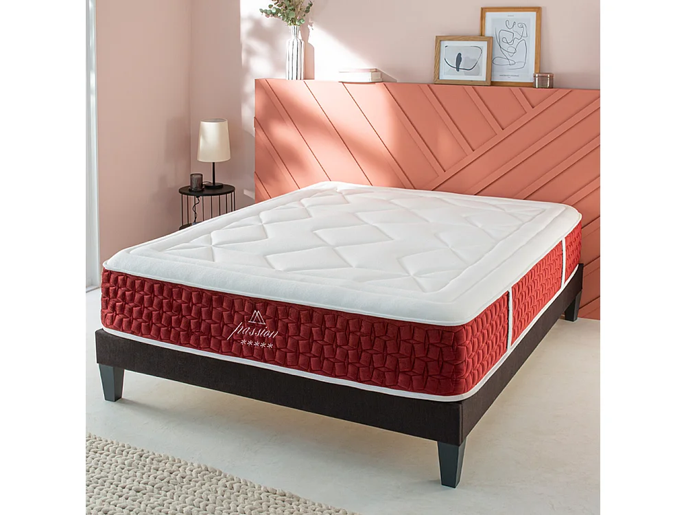 Ensemble Passion 90x190 cm + sommier en kit - Ressorts + mémoire - Ép. 32 cm