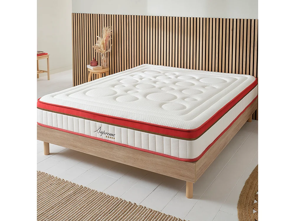 Ensemble Matelas Suprême Mousse Accueil mémoire moelleux - 24 cm et Sommier Bois - 180 x 200 cm