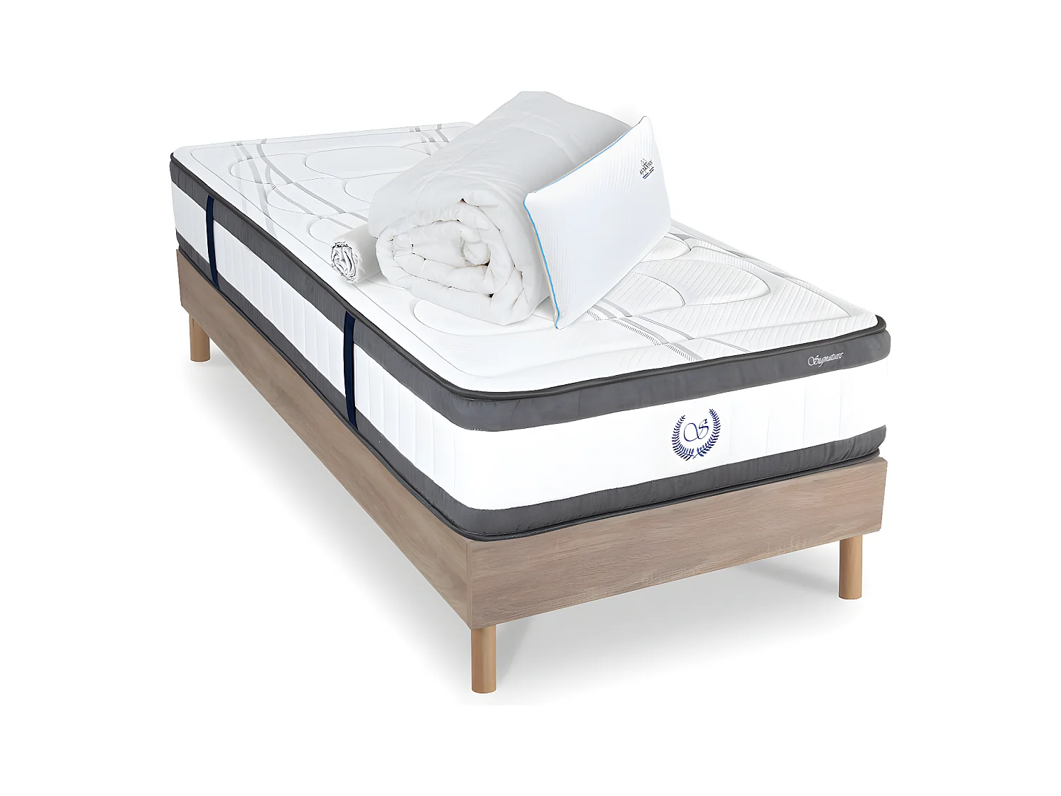 Ensemble Matelas Signature Ressorts ensachés Accueil mémoire + sommier + accessoires - 90 x 200 cm