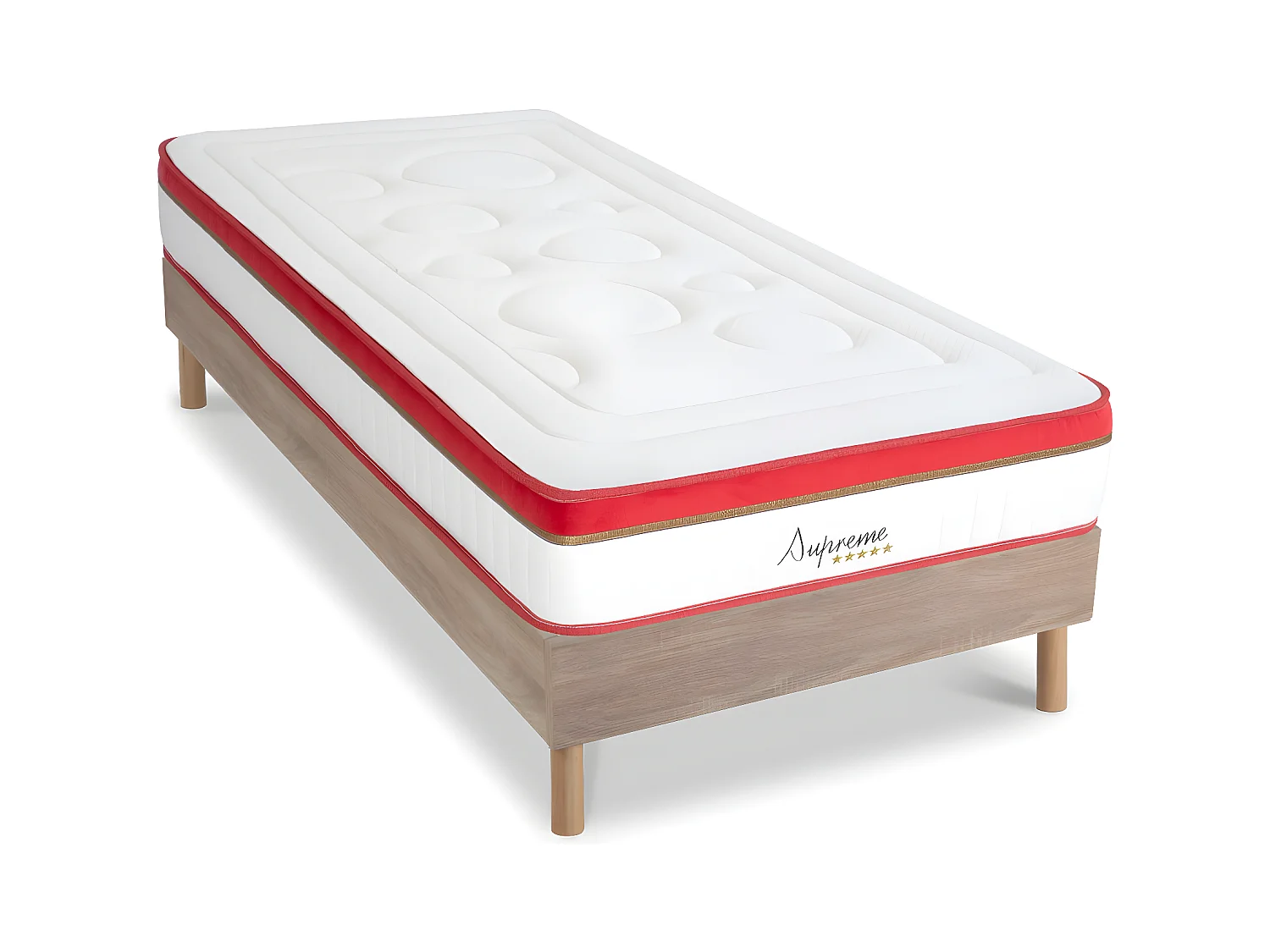 Ensemble Matelas Suprême Mousse Accueil mémoire moelleux - 24 cm et Sommier Bois - 90 x 200 cm