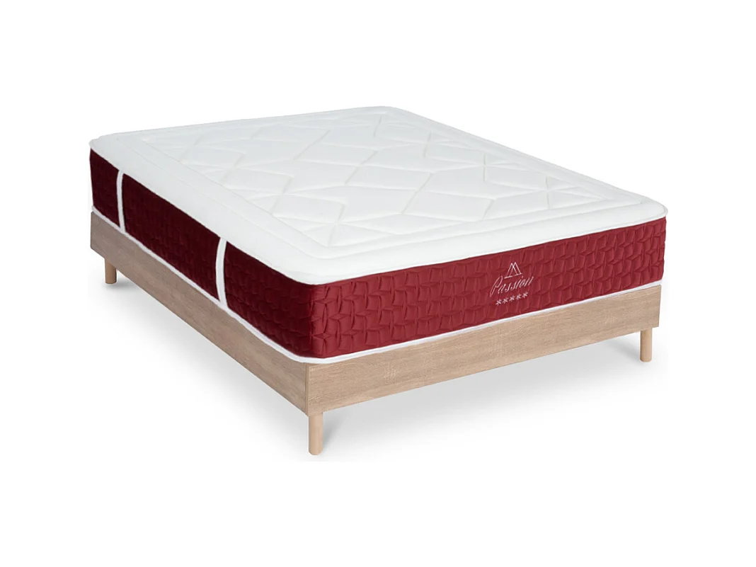 Ensemble Matelas Passion Ressorts ensachés Accueil mémoire et sommier kit bois - 160 x 200 cm