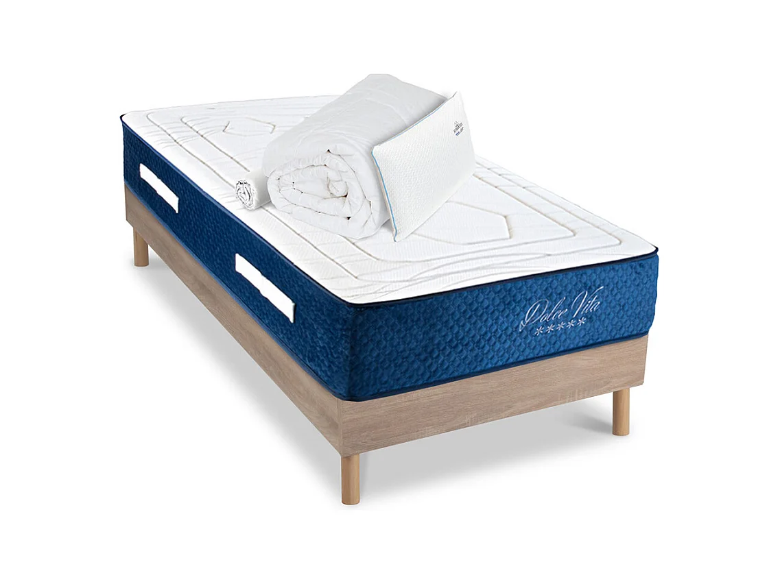 Ensemble Matelas Dolce Vita Ressorts ensachés Accueil mémoire + sommier + accessoires - 90 x 190 cm