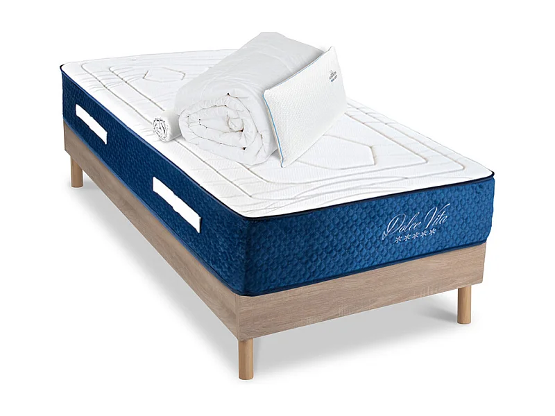 Ensemble Matelas Dolce Vita Ressorts ensachés Accueil mémoire + sommier + accessoires - 90 x 190 cm