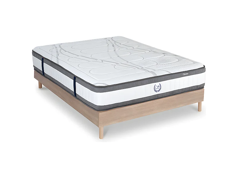 Ensemble Matelas Signature Ressorts ensachés Accueil mémoire et sommier kit bois - 160 x 200 cm
