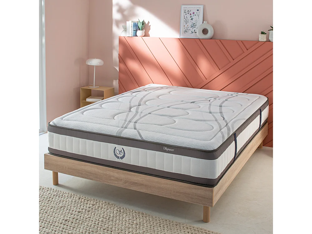 Ensemble Matelas Signature Ressorts ensachés Accueil mémoire et sommier kit bois - 160 x 200 cm