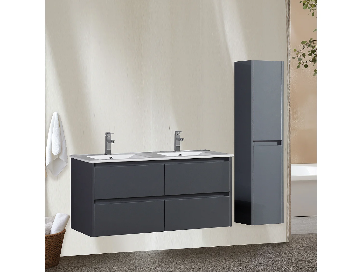 Ensemble salle de bain 120 cm gris laqué Aquadoli