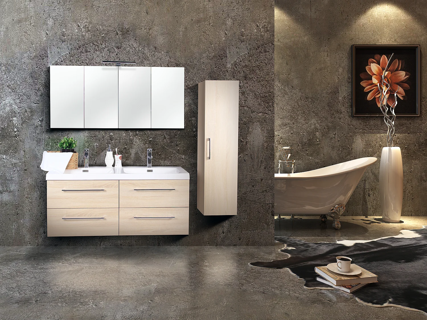 Ensemble de salle de bain 120 cm chêne californien naturel Aquazur