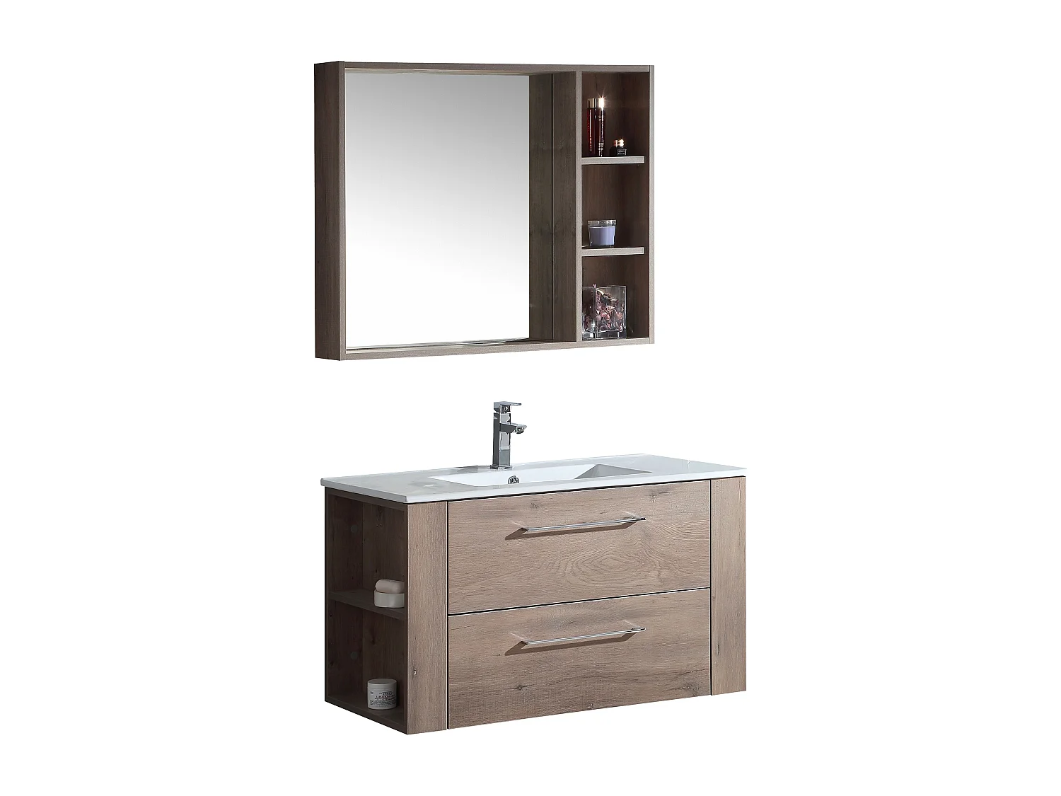 Ensemble meuble salle de bain 80 cm chêne brun Aquanoma