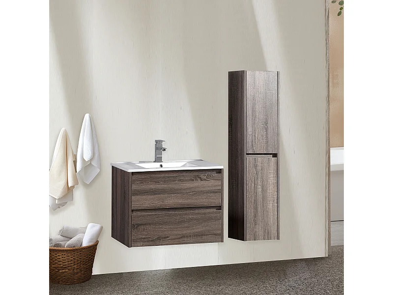 Ensemble salle de bain 100 cm chêne californien brun Aquadoli