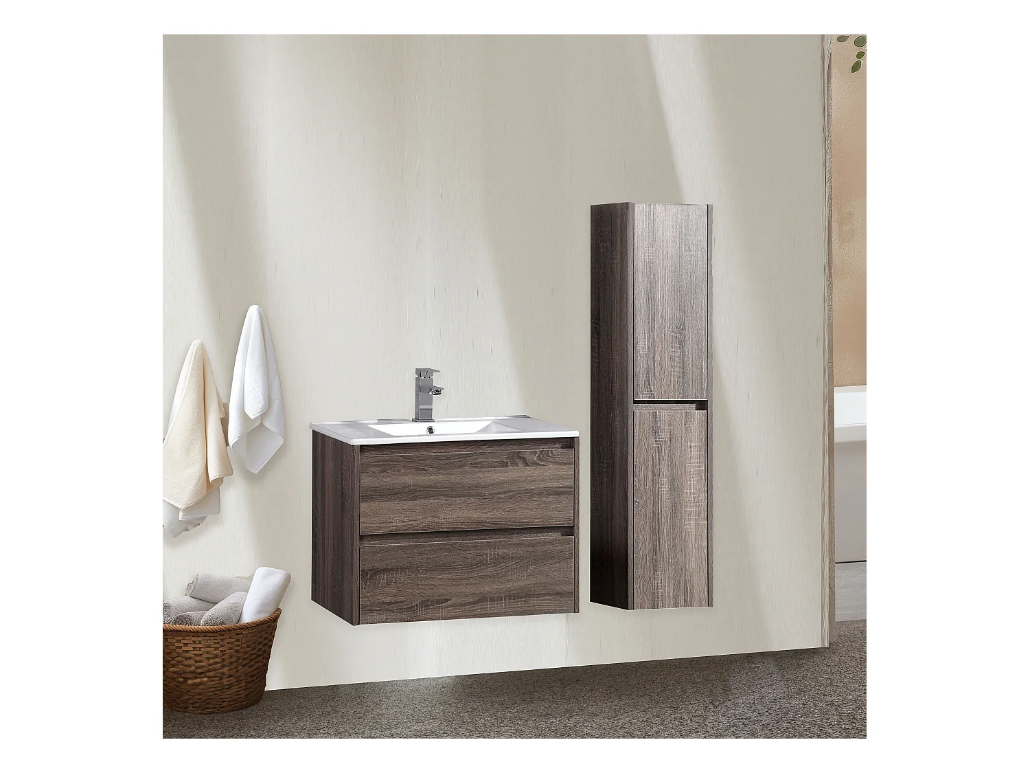 Ensemble salle de bain 100 cm chêne californien brun Aquadoli