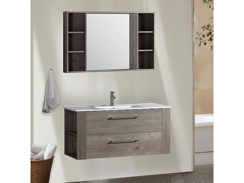 Ensemble meuble salle de bain 120 cm chêne brun Aquanoma