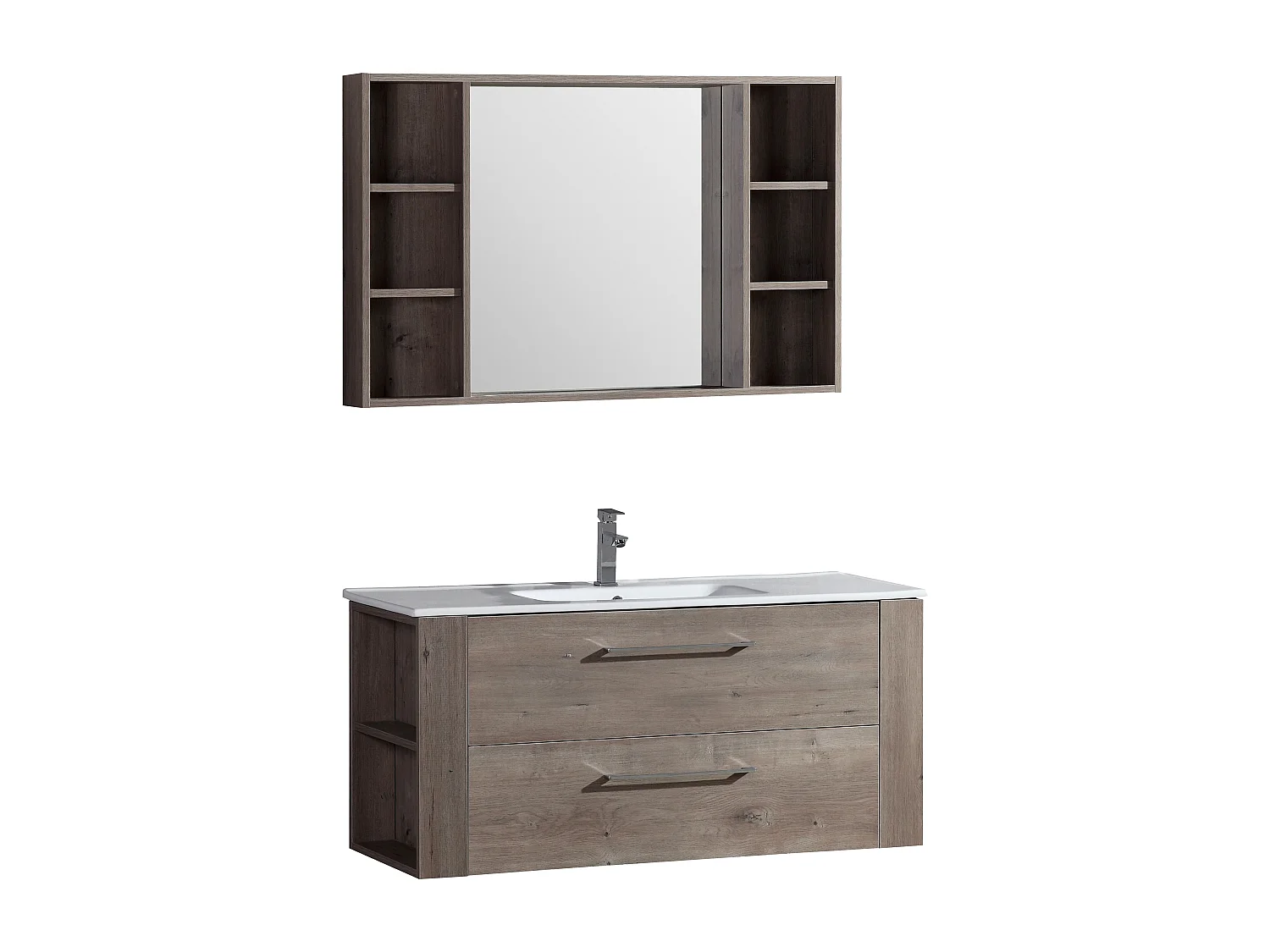 Ensemble meuble salle de bain 120 cm chêne brun Aquanoma