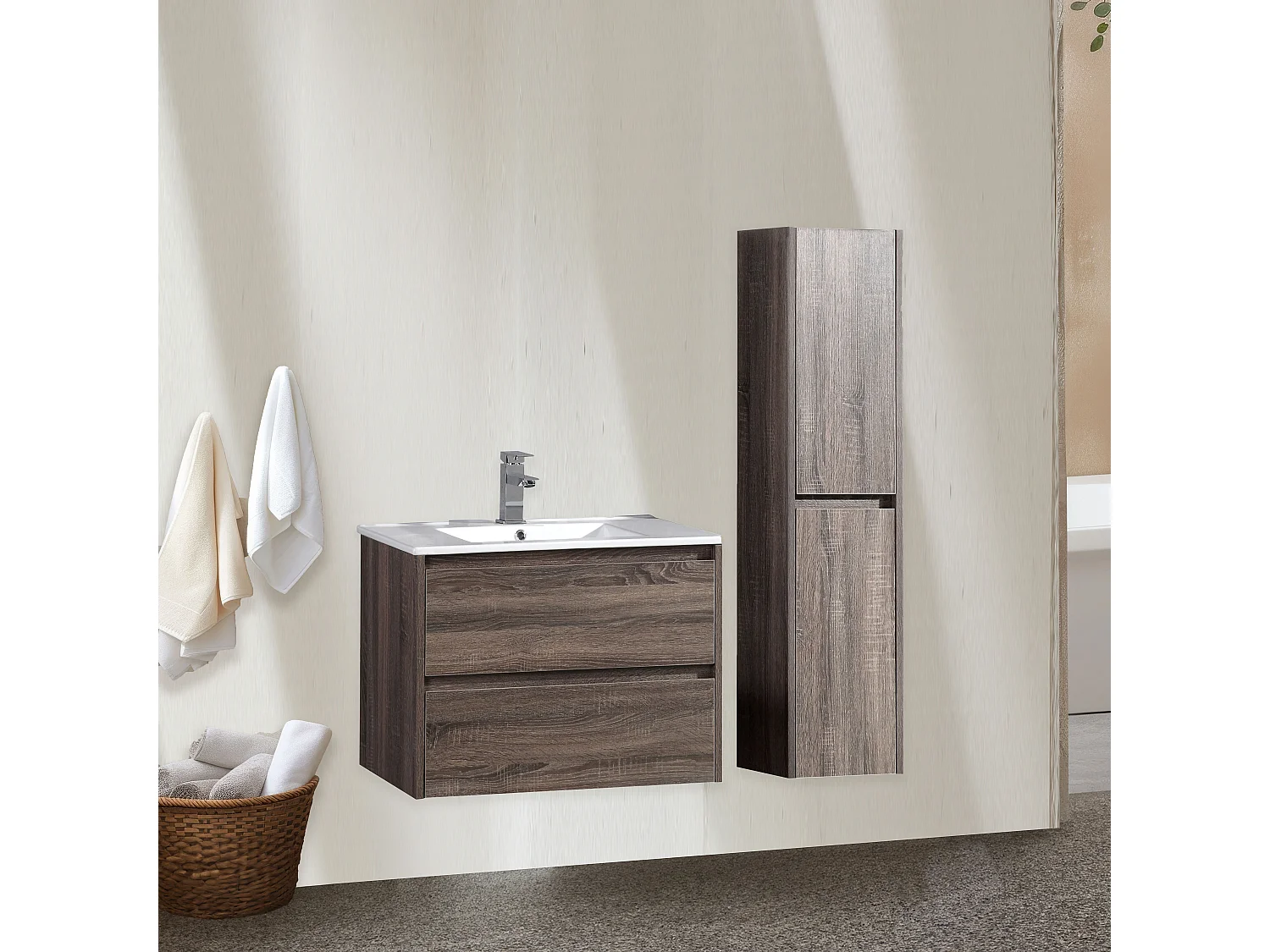 Ensemble meuble salle de bain 80 cm chêne californien brun Aquadoli