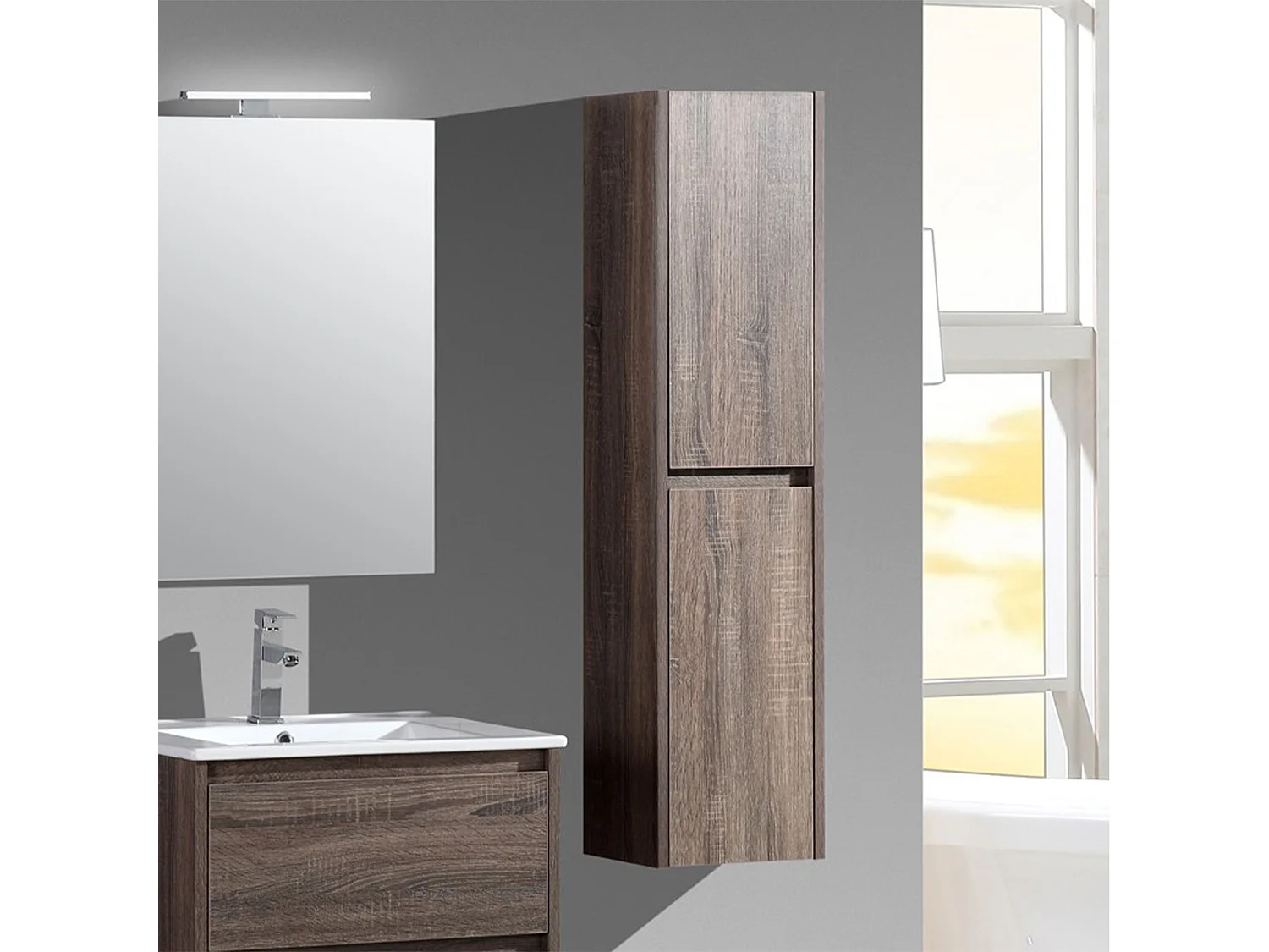 Ensemble salle de bain 120 cm chêne californien brun Aquadoli