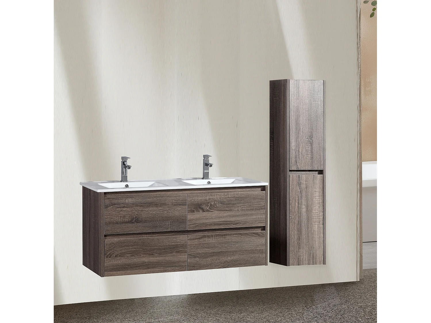Ensemble salle de bain 120 cm chêne californien brun Aquadoli