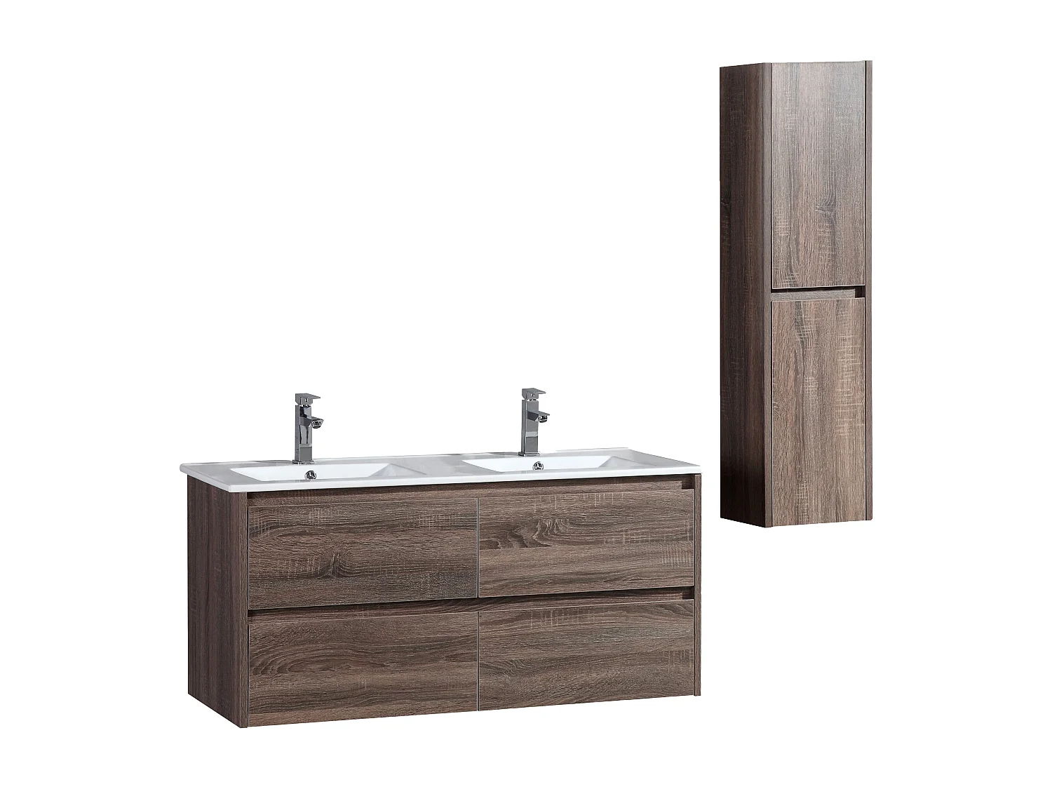 Ensemble salle de bain 120 cm chêne californien brun Aquadoli