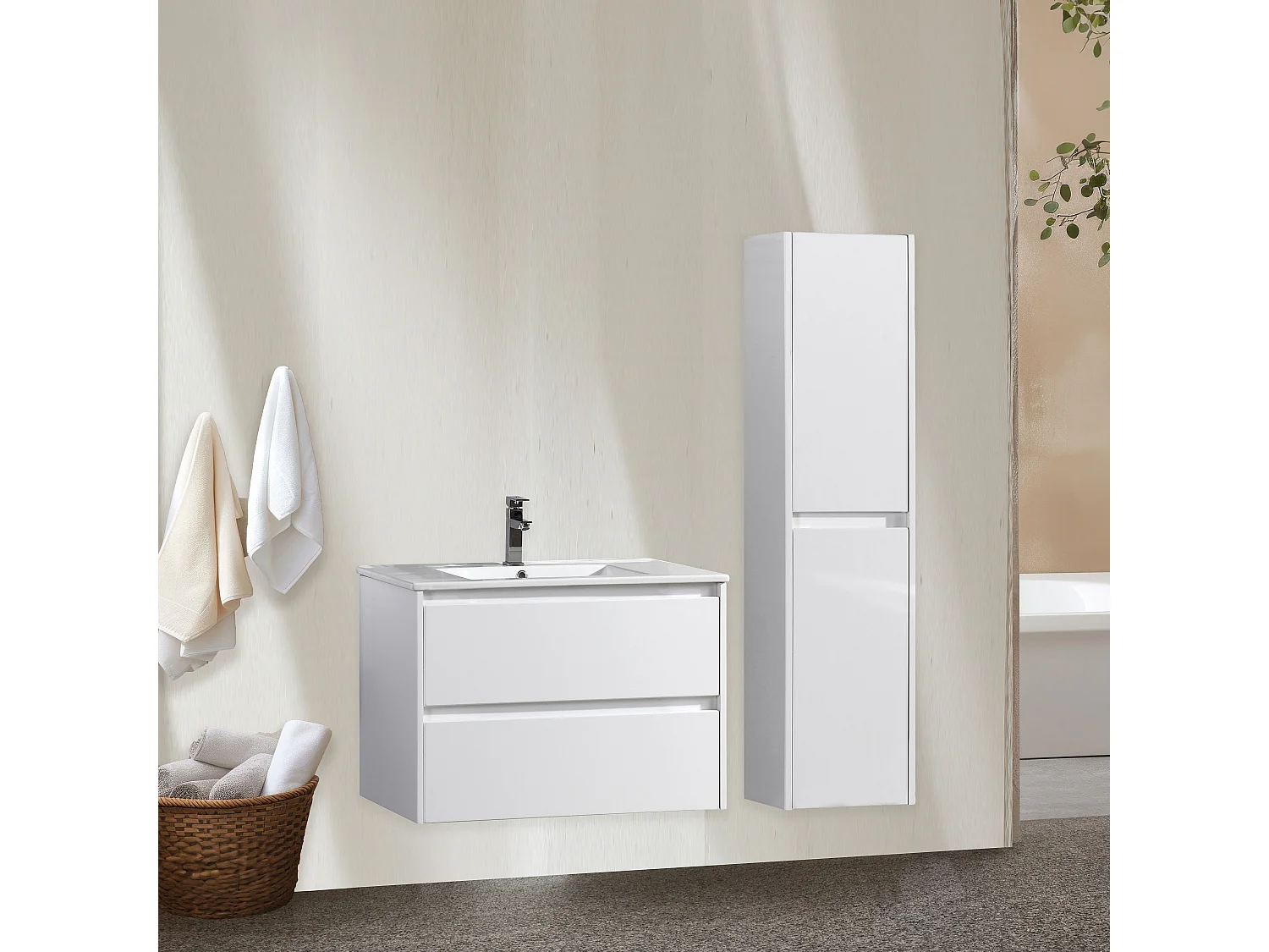 Ensemble salle de bain 100 cm blanc laqué Aquadoli