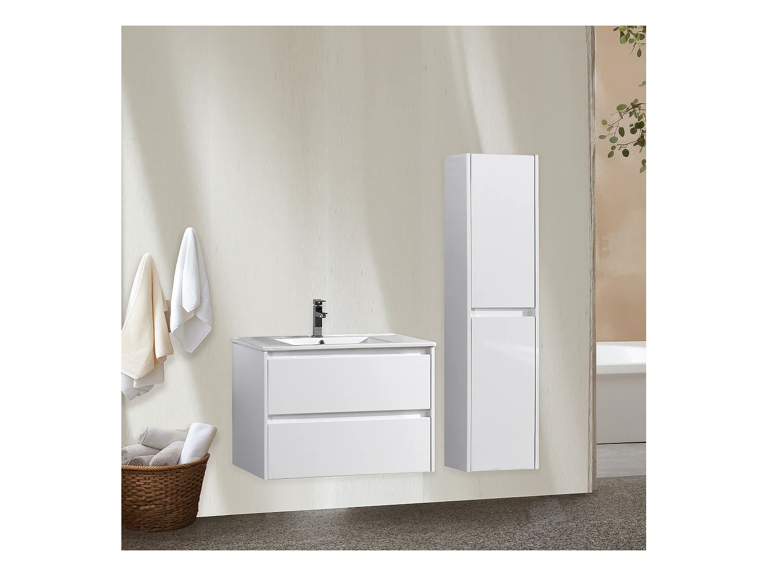 Ensemble salle de bain 100 cm blanc laqué Aquadoli