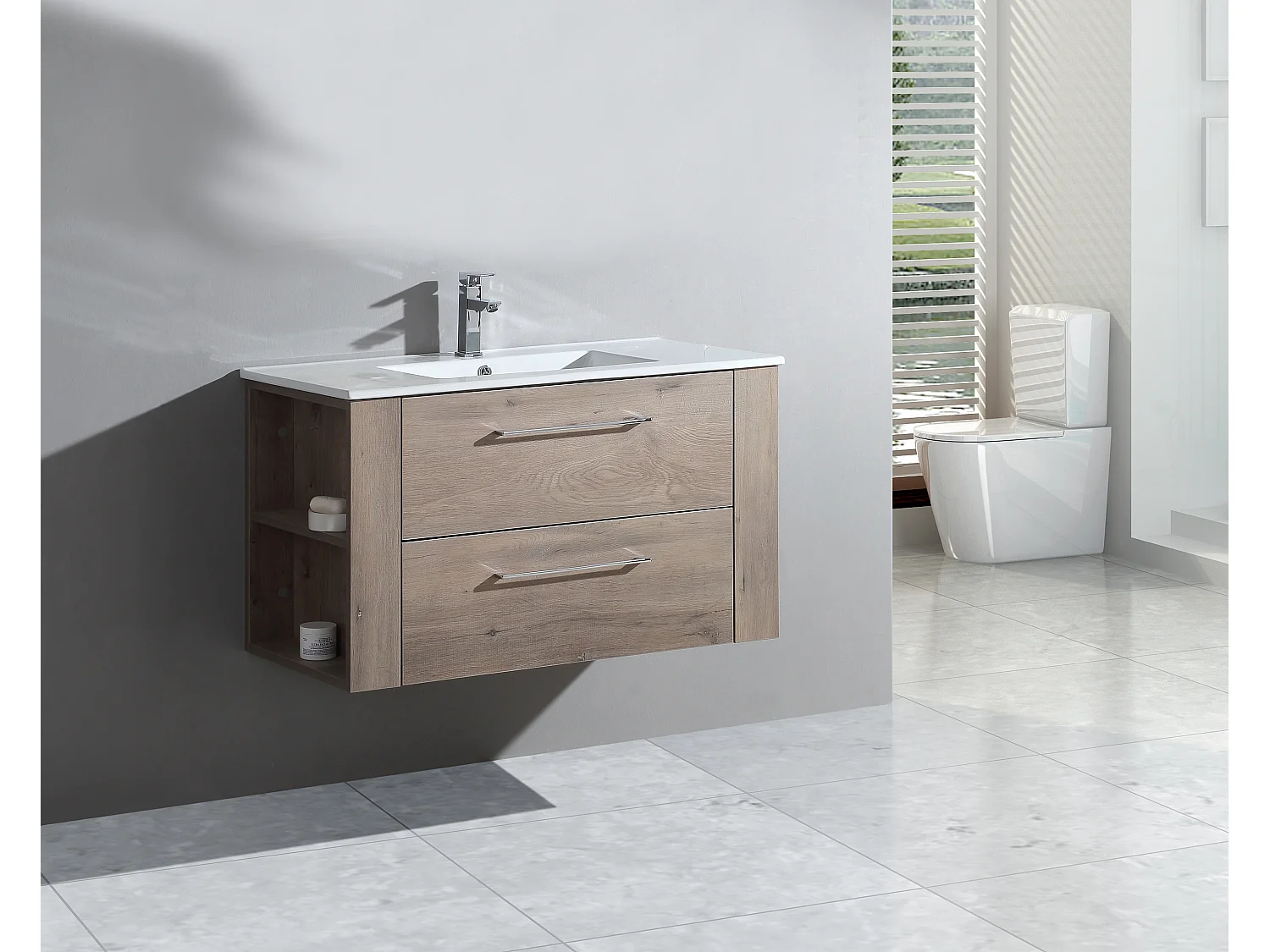 Ensemble meuble salle de bain 100 cm chêne brun Aquanoma