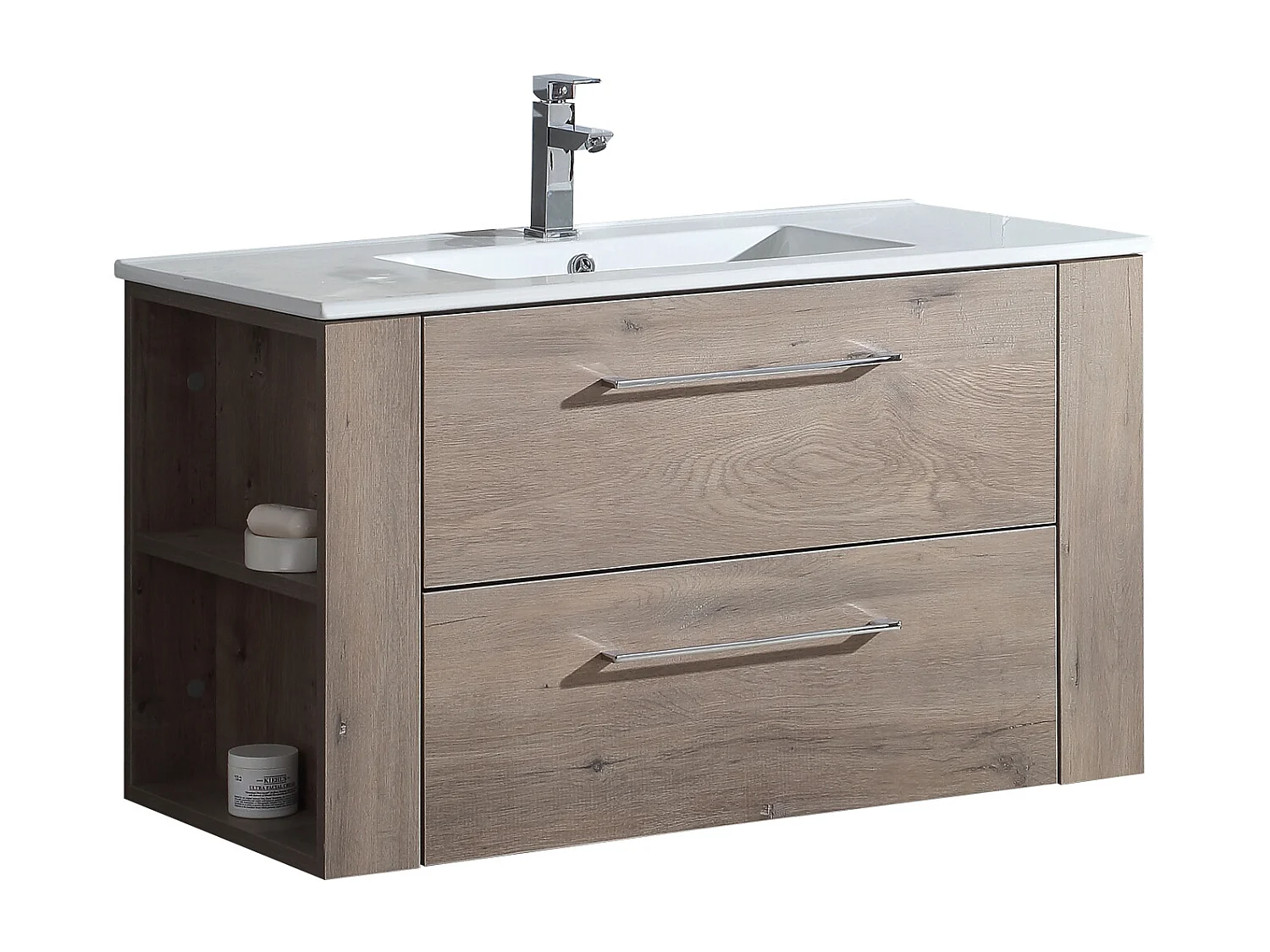 Ensemble meuble salle de bain 100 cm chêne brun Aquanoma