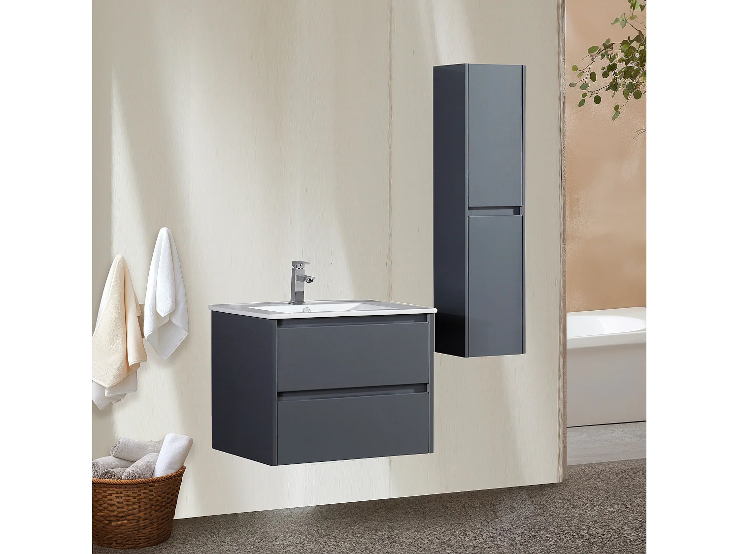 Ensemble salle de bain 100 cm gris laqué Aquadoli