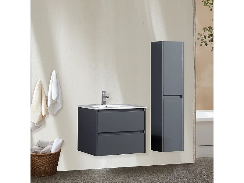 Ensemble salle de bain 80 cm gris laqué Aquadoli