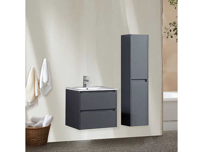 Ensemble salle de bain 60 cm gris laqué Aquadoli