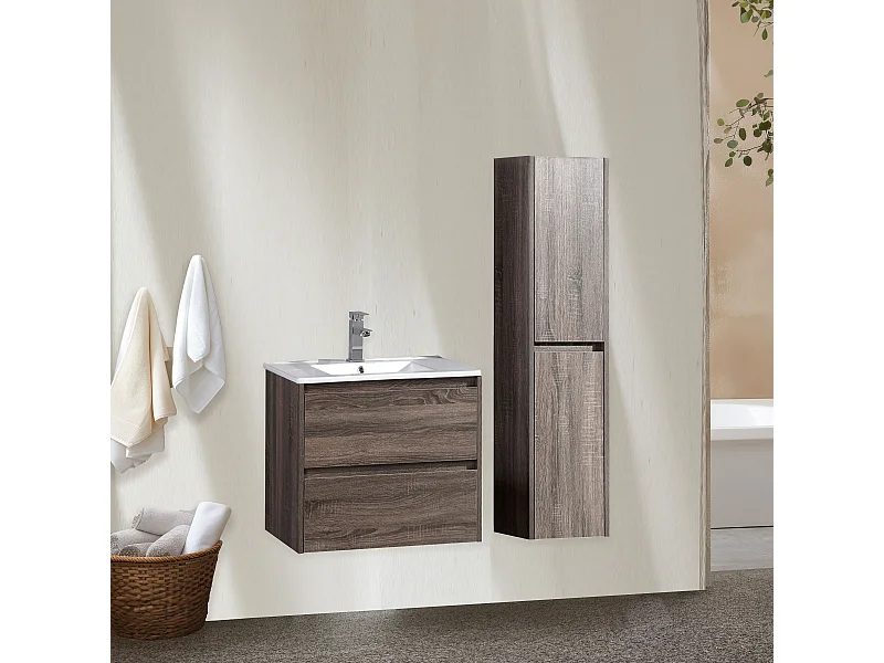 Ensemble salle de bain 60 cm chêne californien brun Aquadoli
