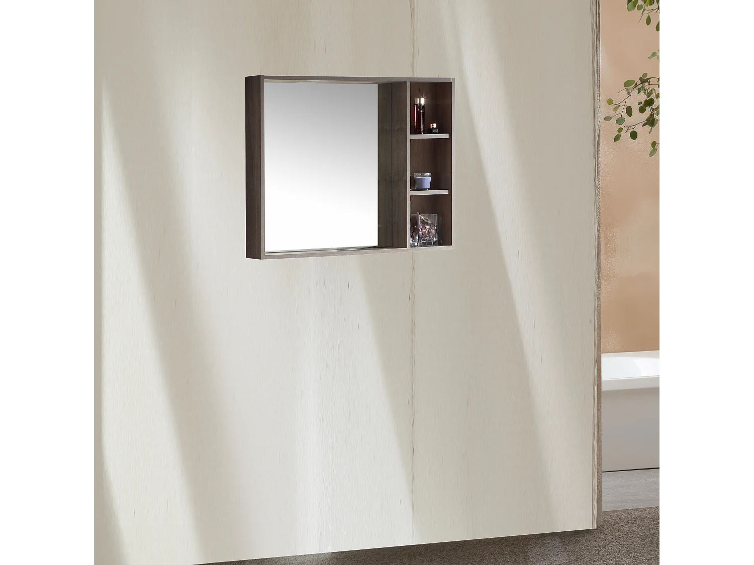 Armoire de salle de bain avec miroir chêne brun 80 cm Aquanoma