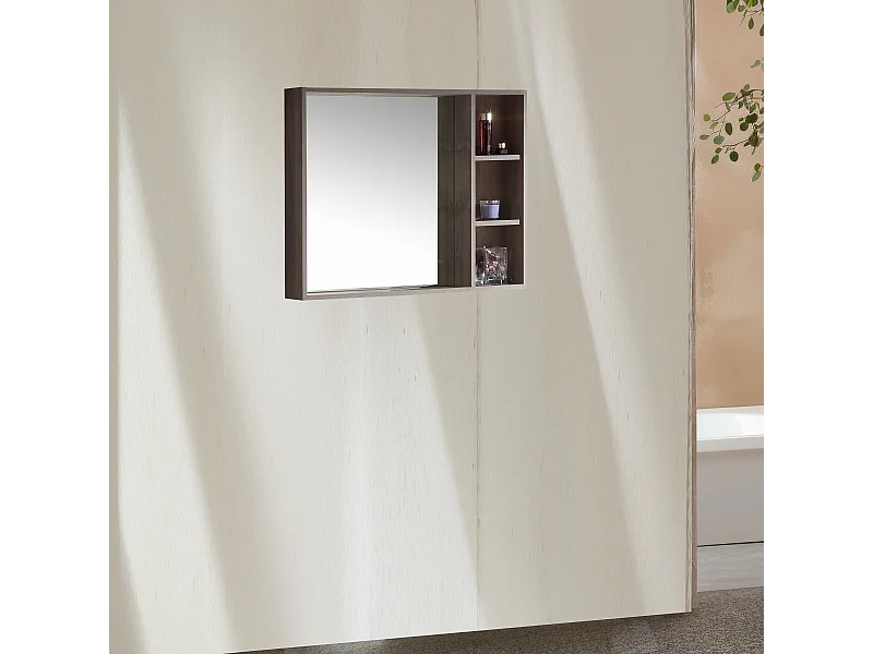 Armoire de salle de bain avec miroir chêne brun 80 cm Aquanoma