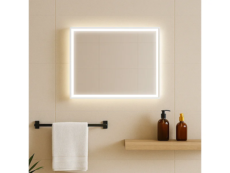 Miroir salle de bain LED avec cadre blanc 60 cm