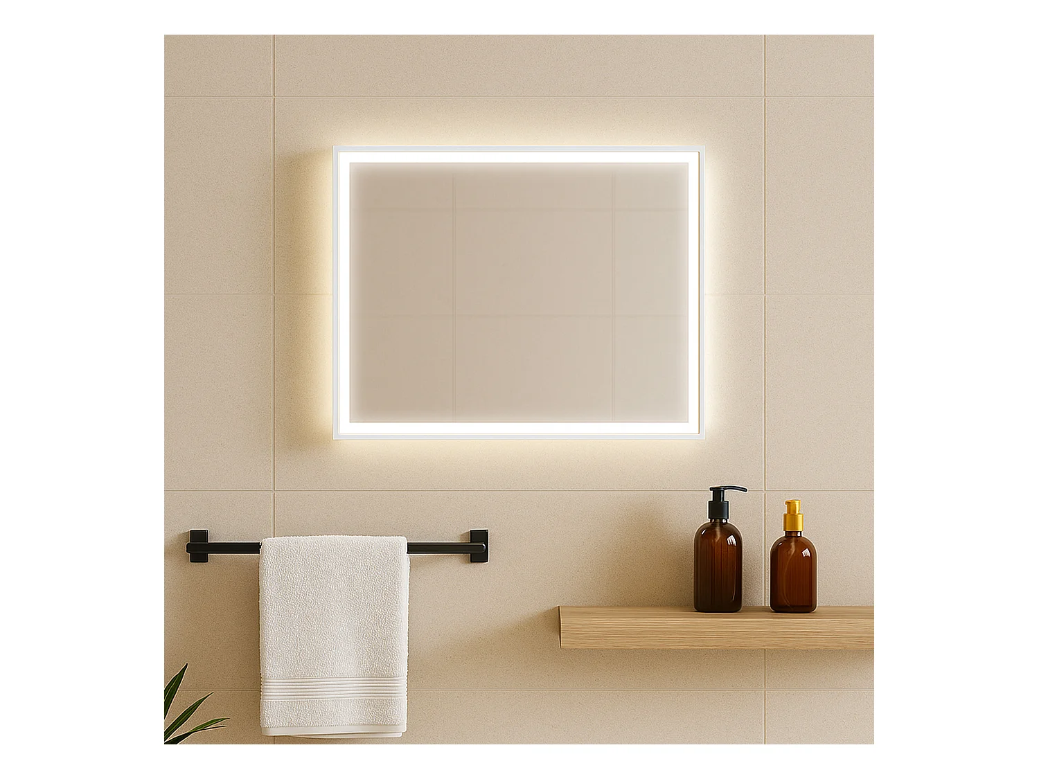 Miroir salle de bain LED avec cadre blanc 60 cm