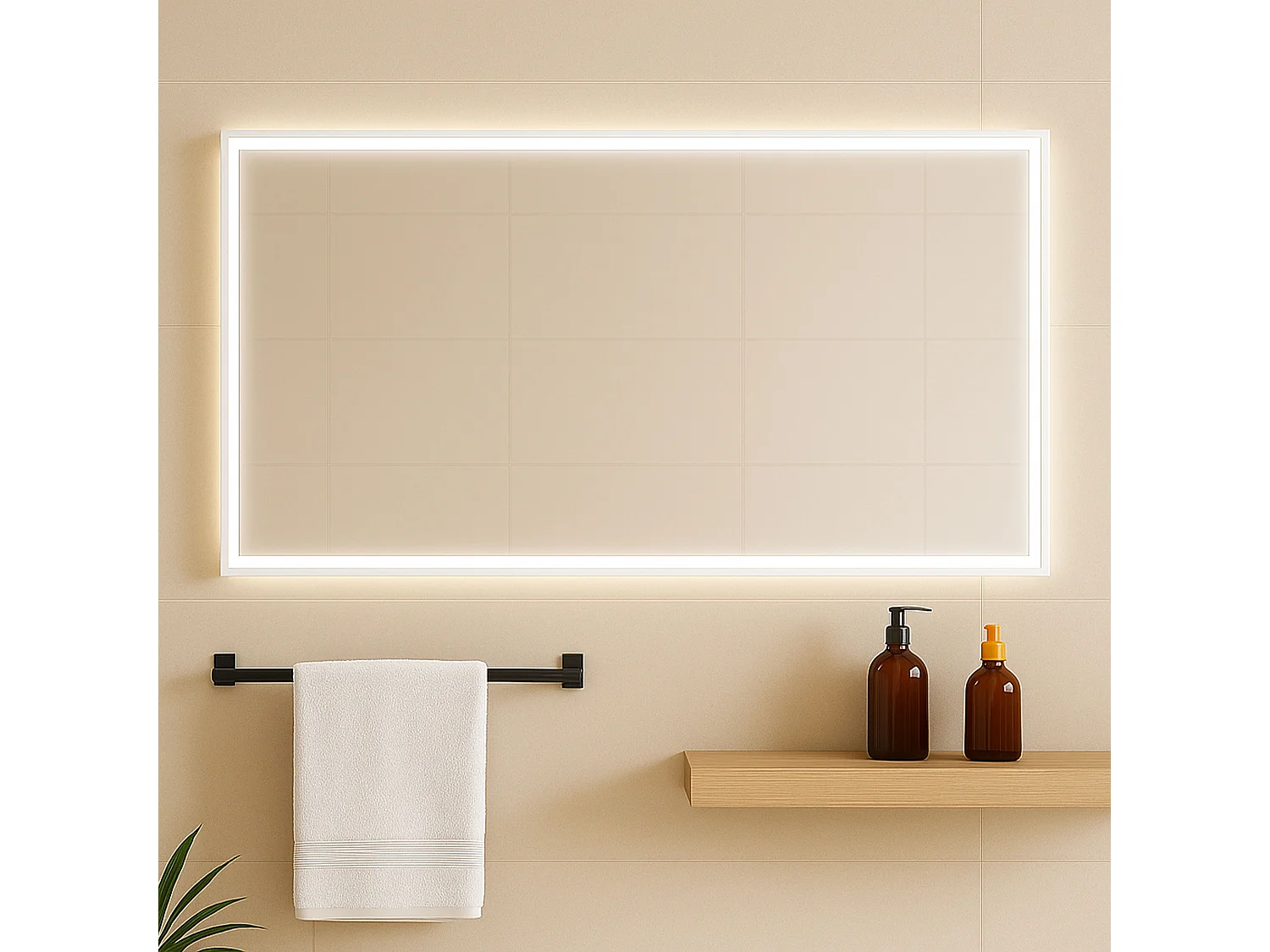 Miroir salle de bain LED avec cadre blanc 100 cm