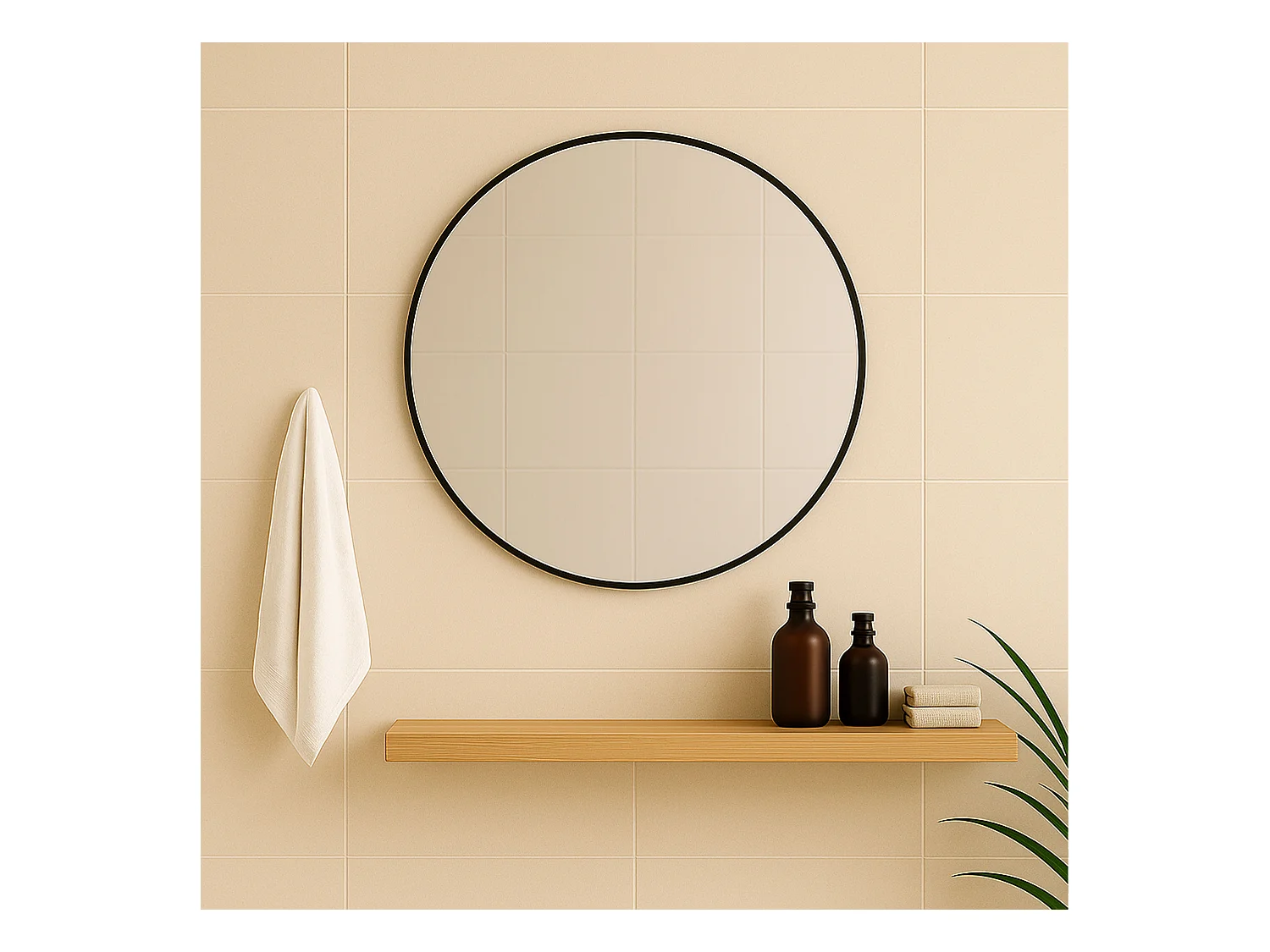 Miroir salle de bain rond métal noir
