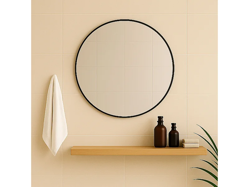 Miroir salle de bain rond métal noir