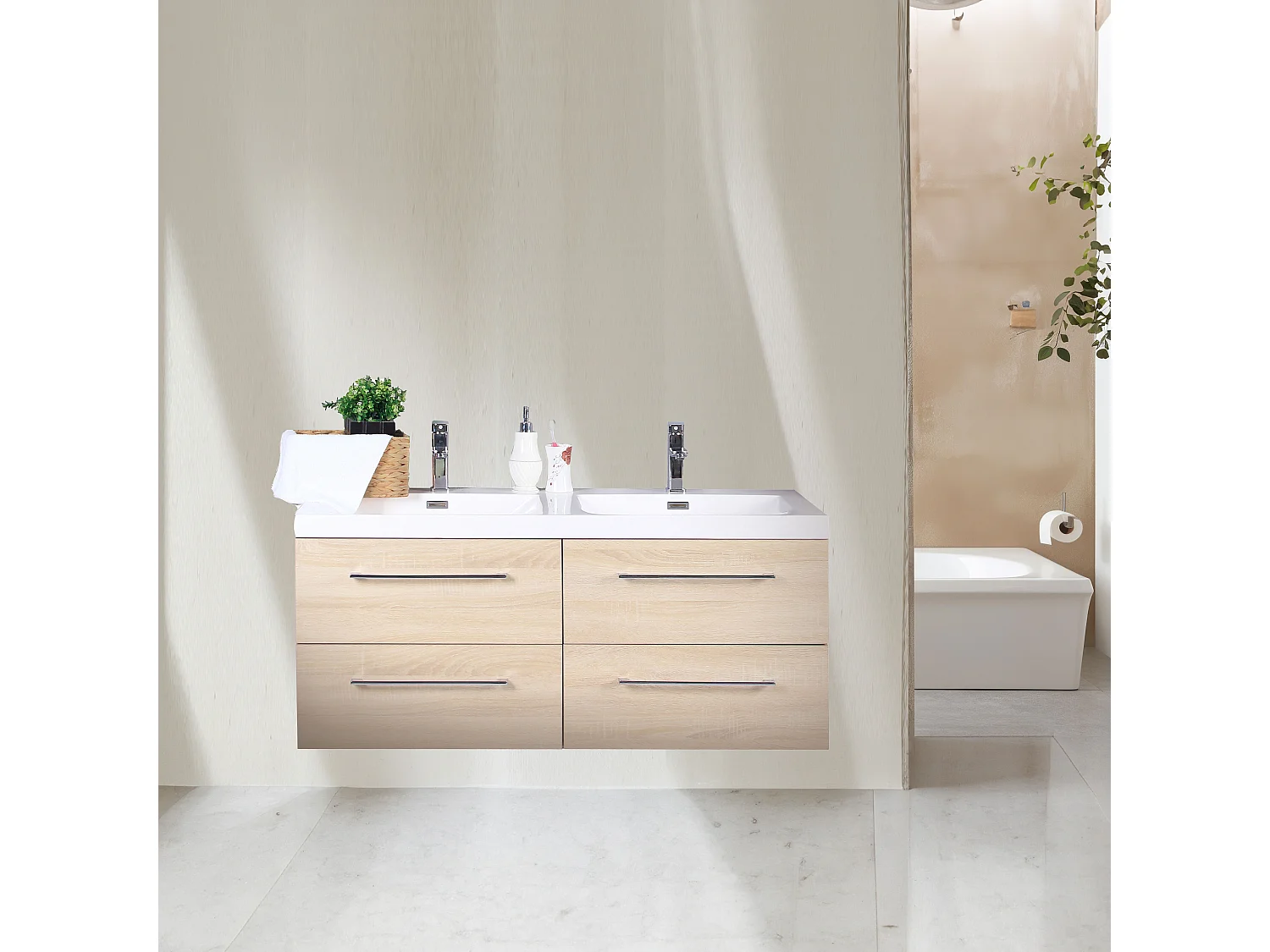 Meuble double vasque120 cm chêne californien naturel Aquazur