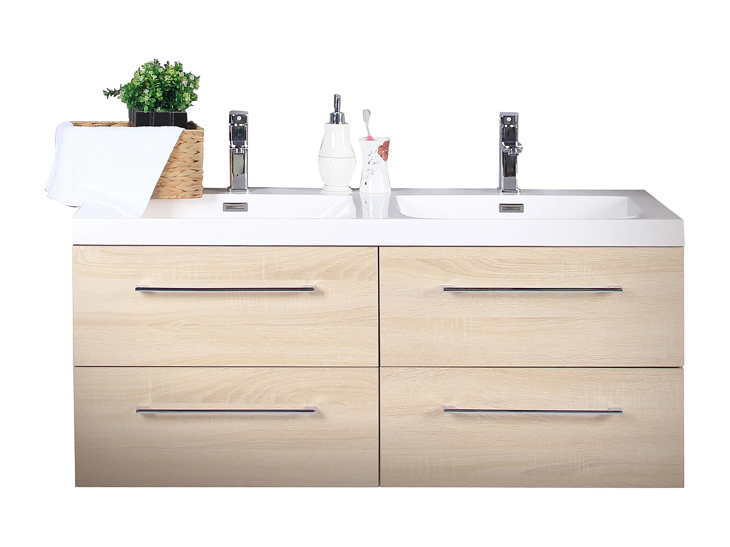 Meuble double vasque120 cm chêne californien naturel Aquazur