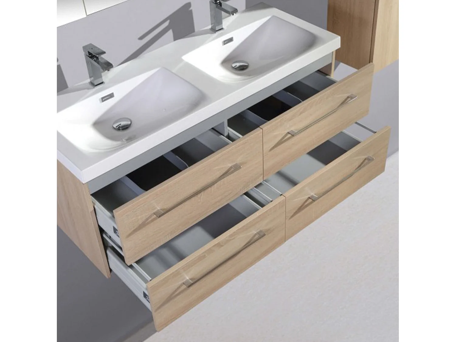 Meuble double vasque120 cm chêne californien naturel Aquazur