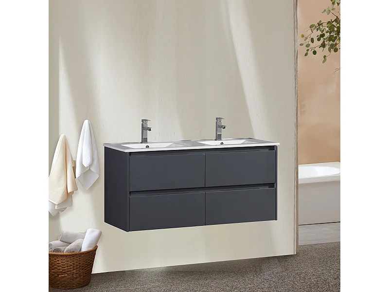 Meuble double vasque 120 cm gris laqué Aquadoli