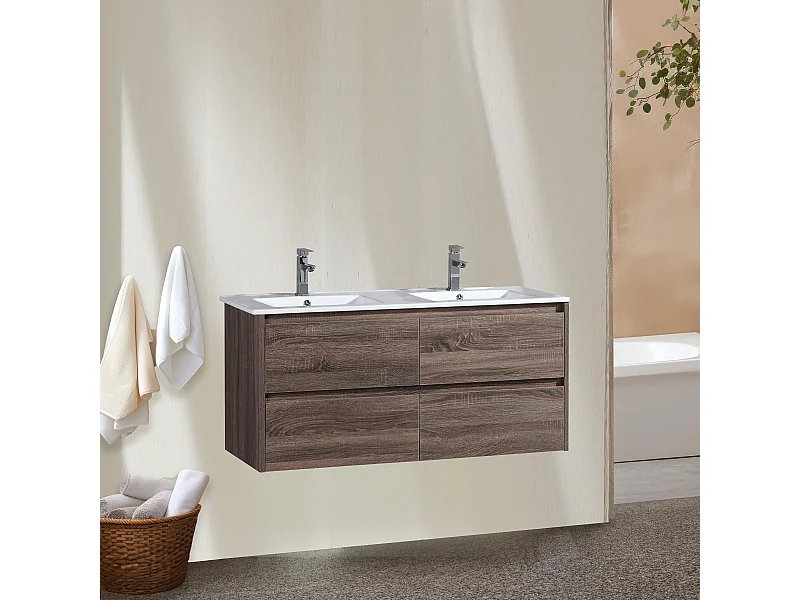 Meuble double vasque 120 cm chêne californien brun Aquadoli