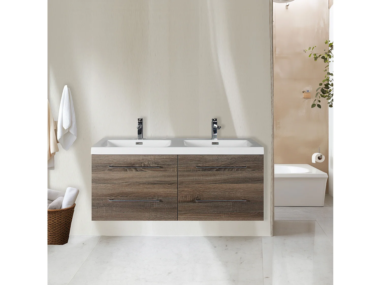 Meuble double vasque 120 cm chêne californien gris Aquasun